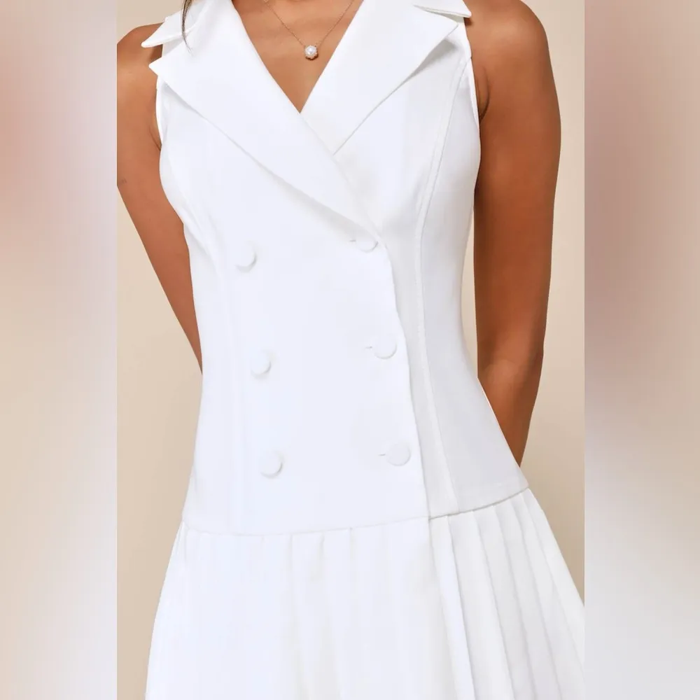 Lulus Posh Vision White Sleeveless Blazer Pleated Mini
Dress - Image 3