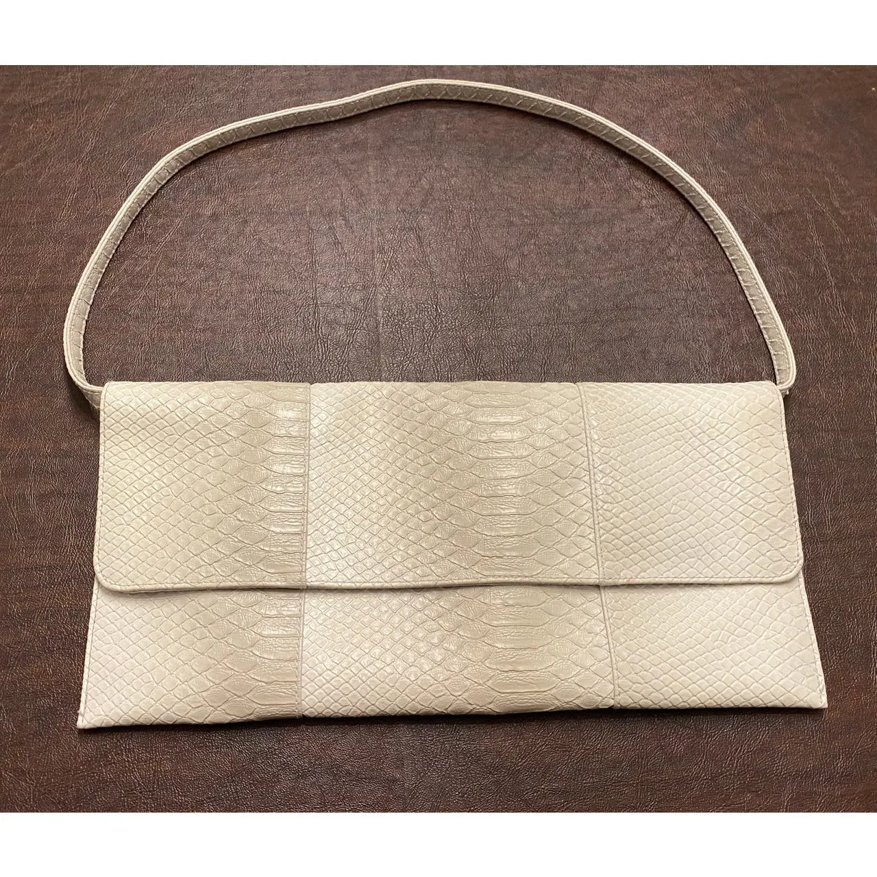 Jessica McClintock Ivory Faux Snakeskin East West‎ Evening Clutch Shoulder Bag - Image 2