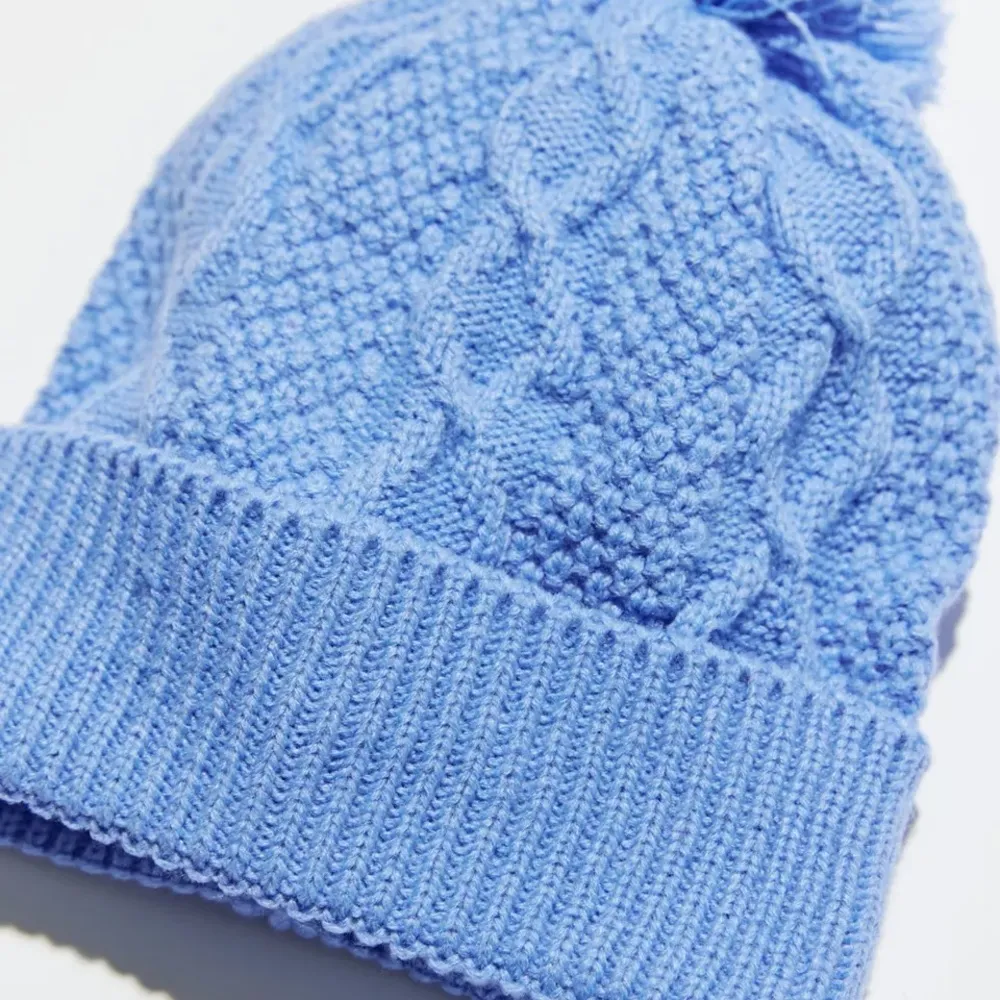 Demi Cable Knit Pom Beanie NWT - Blue - Image 2