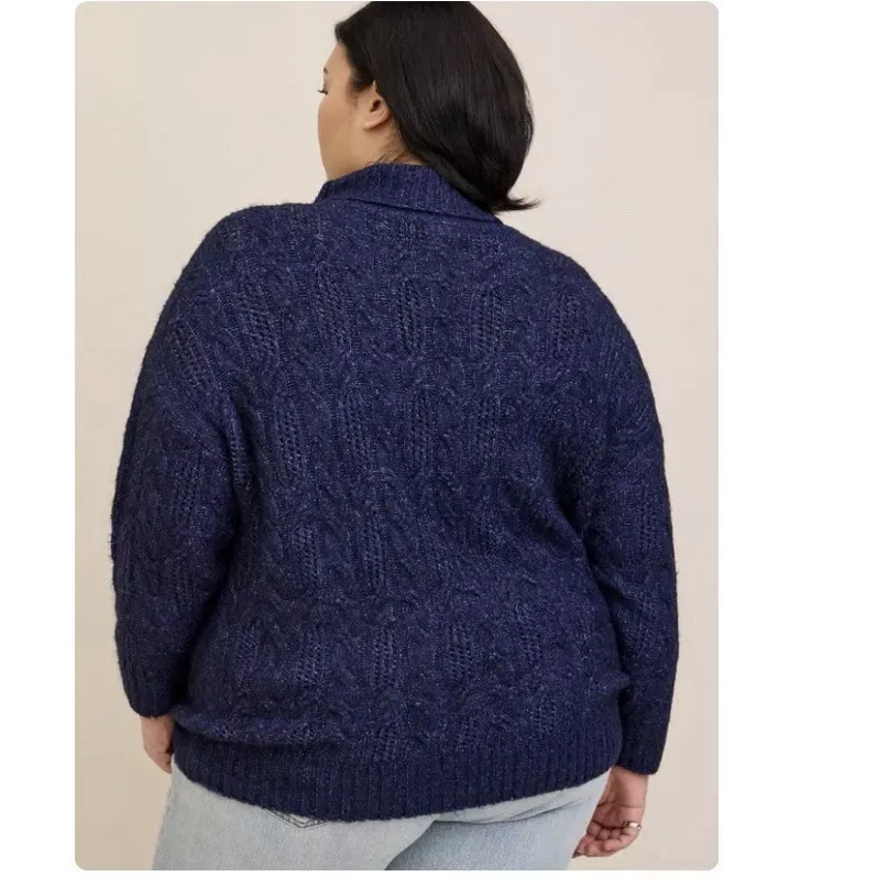 Torrid Blue Vegan Cashmere‎ Cable Knit Pullover Turtle Neck Sweater Size 2X - Image 4