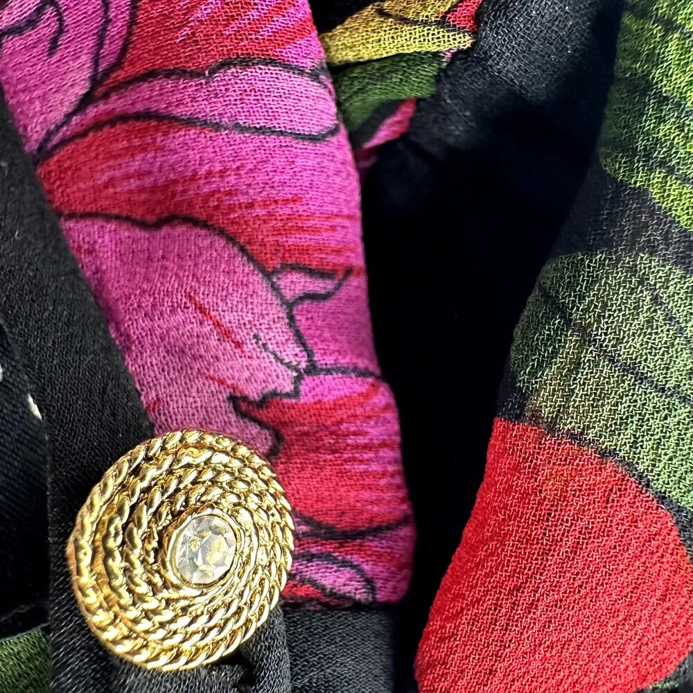 Vintage Diane Freis Floral Maxi Dress Tiered Tie Waist 100% Silk Pink Black L Size L - Image 2