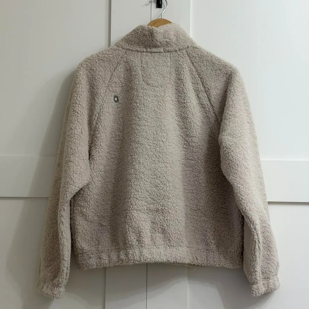 Figs On-Shift High Pile Fleece Bomber Jacket in Bone, Size Large - Image 12