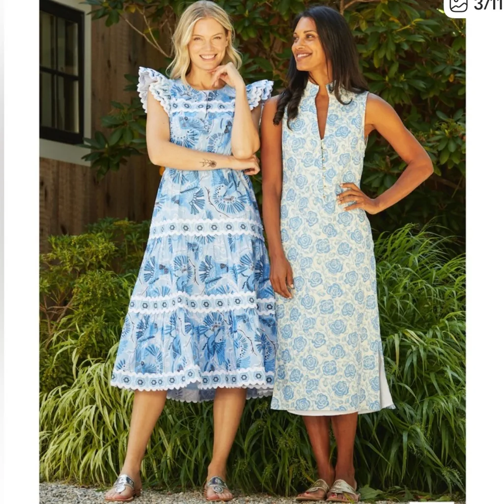 Sail to Sable Linen blend sleeveless shift dress blue & white Size Extra Small - Image 15