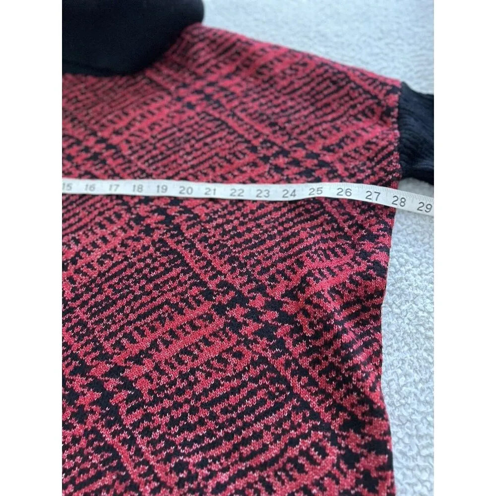 Joseph A. Plaid Knit Cowl Neck Oversized Sweater Long Sleeve Red Black Size XS - Image 8