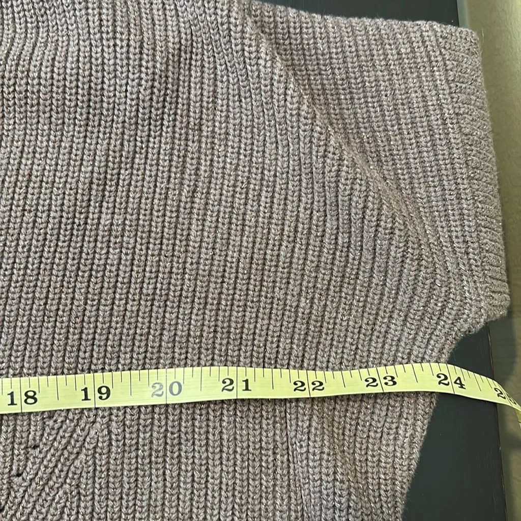 Express Women's Metallic Knit Taupe Brown V Neck Oversized Sweater Small Petite - Image 4