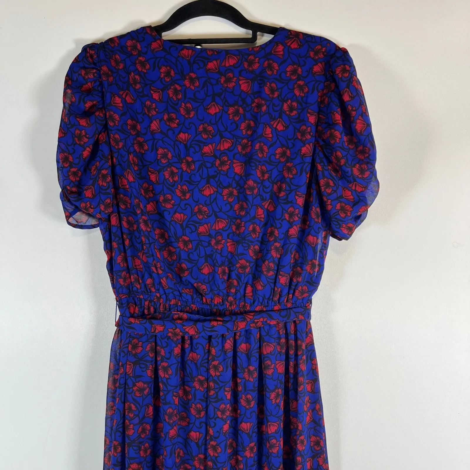 Disney Snow White Floral Wrap Maxi Dress Blue Red Puff Sleeve Size L fantasy - Image 9