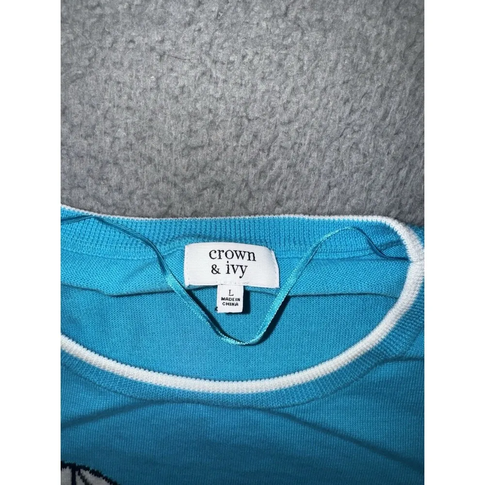 Crown & Ivy Sweater Women Large Knitted Elephant‎ Whimsical Travel Resort - Image 7