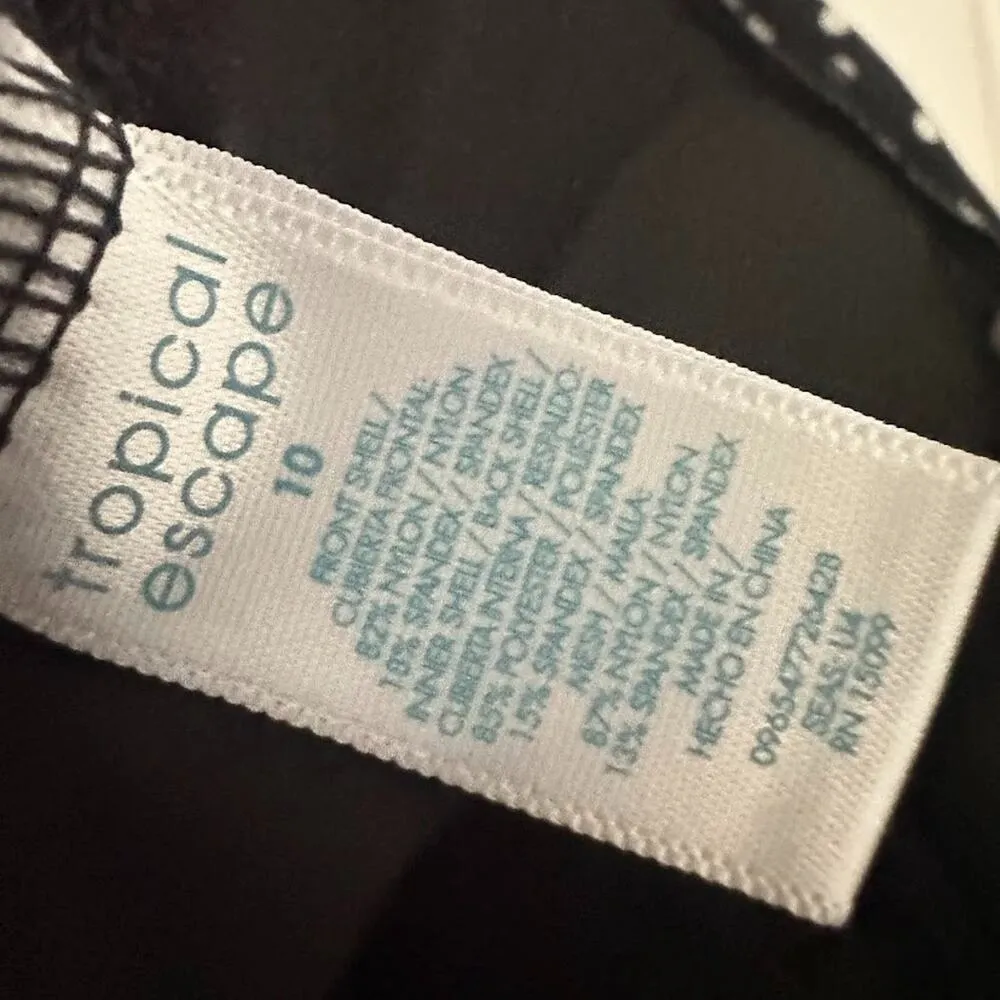 Tropical Escape Swim Top Womens 10 Polka Dot Black Strapless Tie Halter Padded - Image 4