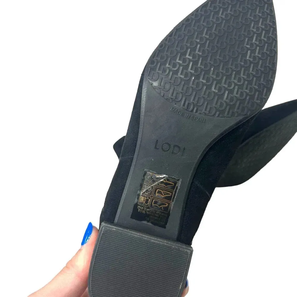 LODI Black Suede Star Heeled Chelsea‎ Boots Size 36 US 6 - Image 7