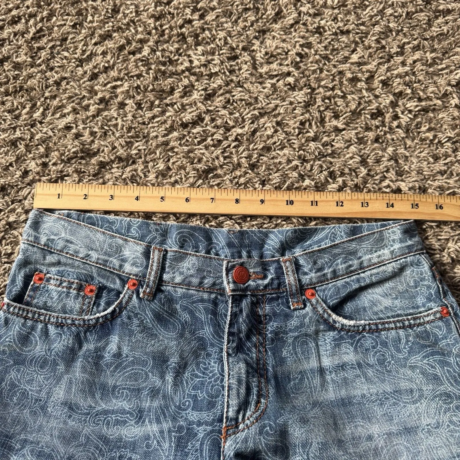 Etro Milano Blue Paisley Pattern Denim Jeans Womens Waist 29 Luxury Boot Cut - Image 11