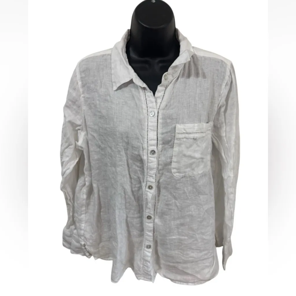 Joie Womens Linen Top Long Sleeve Button Down White Size L - Image 3