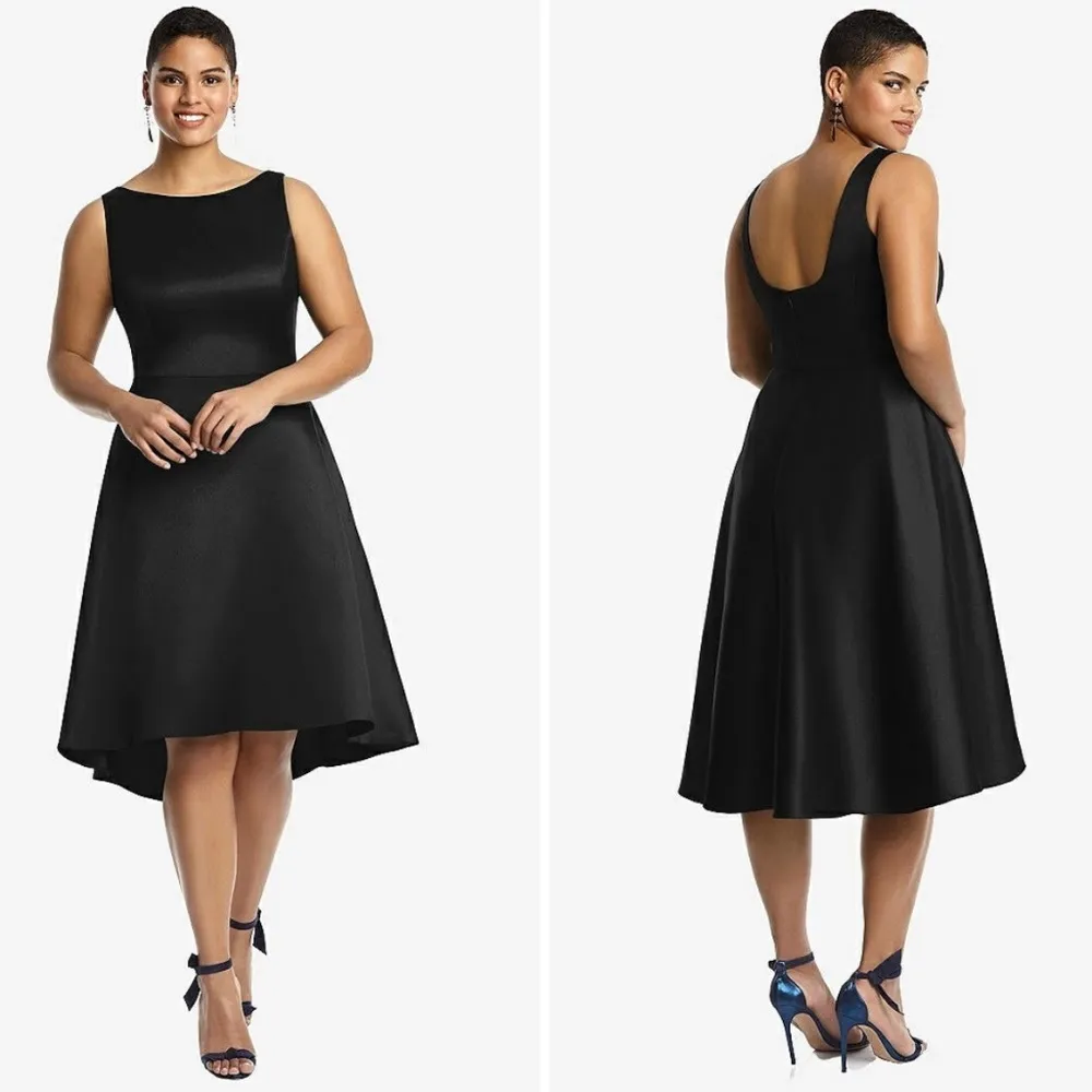 Alfred‎ Sung Bateau Neck Satin High Low Cocktail Dress In Black Size 2 - Image 10