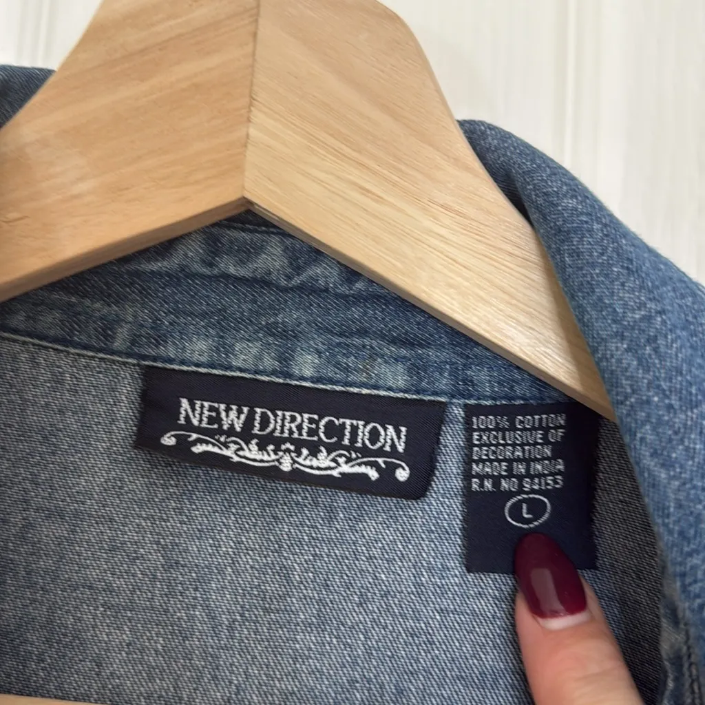 Vintage sailboat embroidered denim button down Blue Size L - Image 3