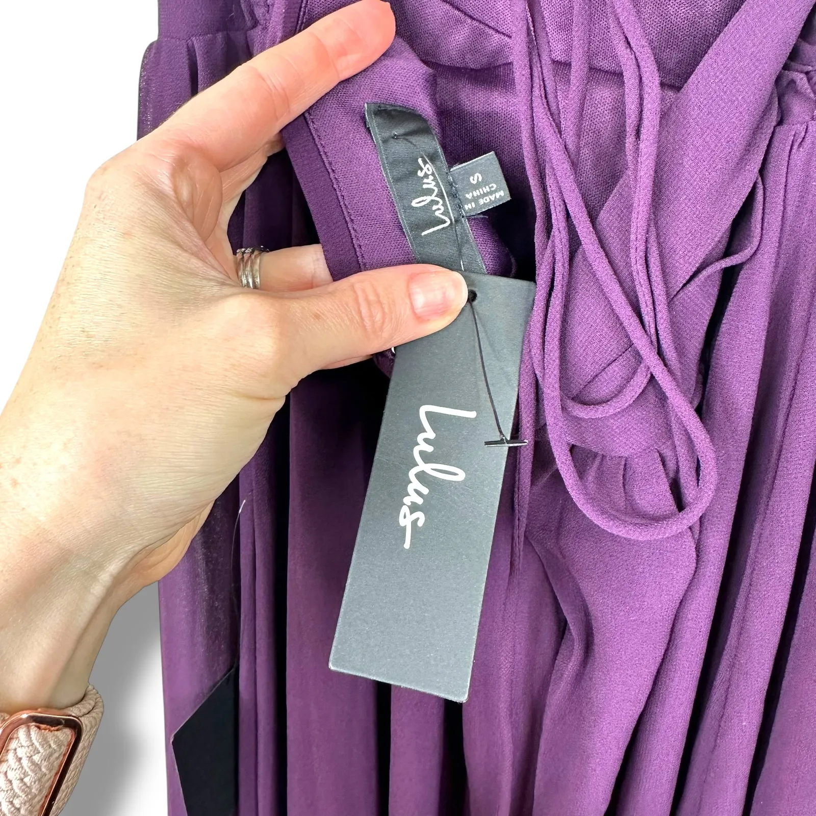 Lulus NWT Soiree Celebration Purple Ruffled Lace-Up Chiffon Maxi Dress Small - Image 9