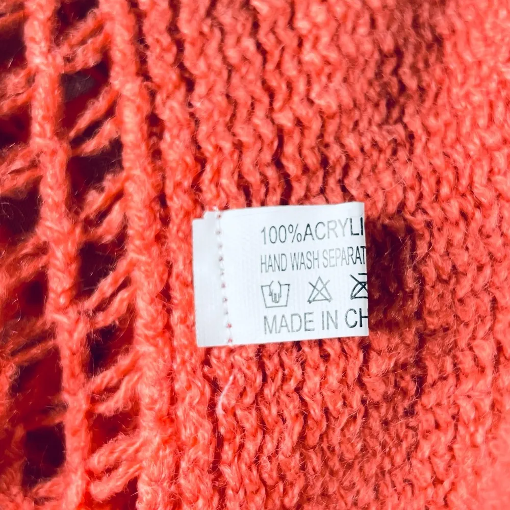 Fishnet Knit Button Up Cardishawl, Salmon, Coral, OS - Image 5