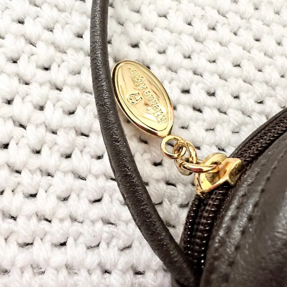 Etienne Aigner Chocolate Brown Leather Gold Buckle Small Round Vintage Crossbody - Image 4