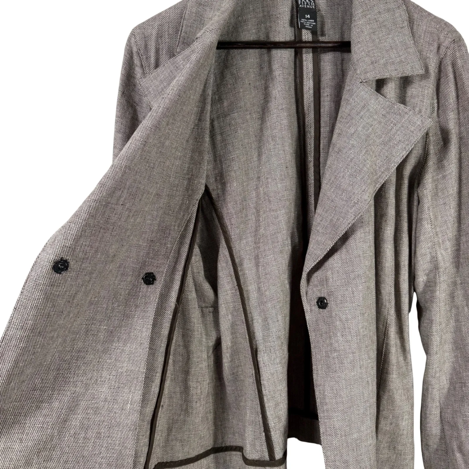 Saks Fifth Avenue Linen Blend Belted Jacket Size 14 Tailored Neutral Blazer - Image 10