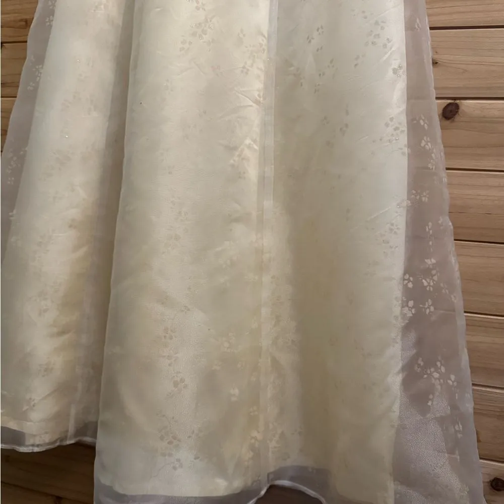 Vintage Zum Zum Niki Livas Size Medium Pale Daffodil Cross Back Floral Ball Gown Yellow - Image 6