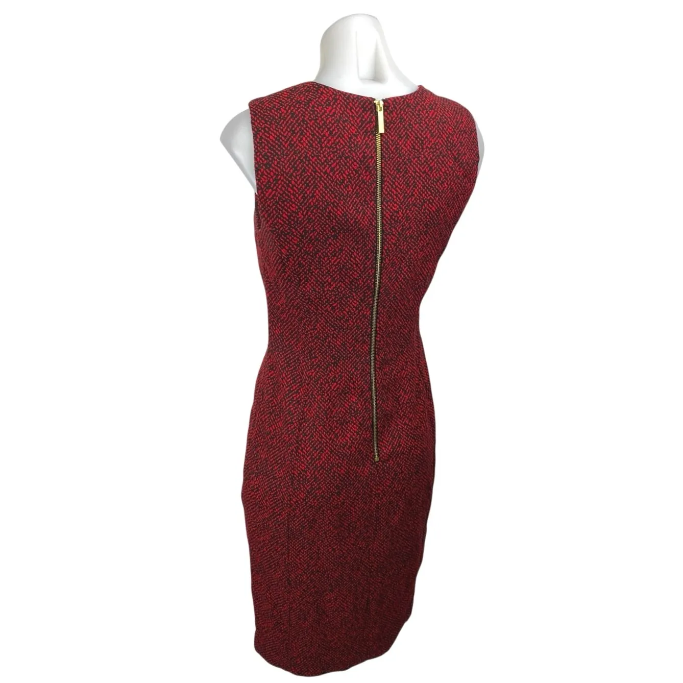 Calvin Klein Red Black Tweed Sleeveless Back Zipper Mini Pencil Sheath Dress 6 - Image 2