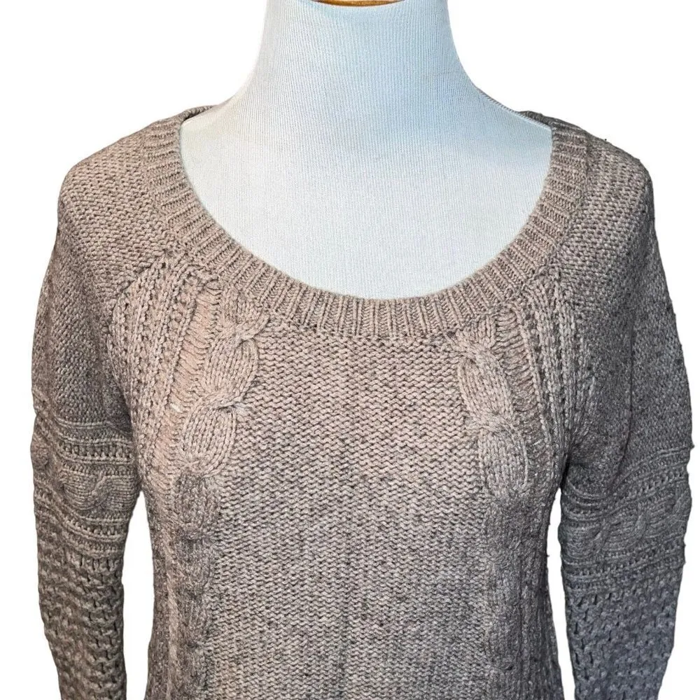 American Eagle Sweater Women Small Tan Cable Open Knit Back Long Sleeve Pullover - Image 2