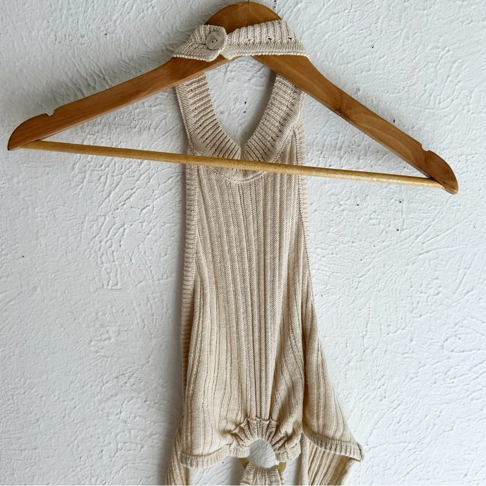 L'ACADEMIE Magnolia Linen Midi Dress in Tan Halter Open Back Sz Small - Image 6