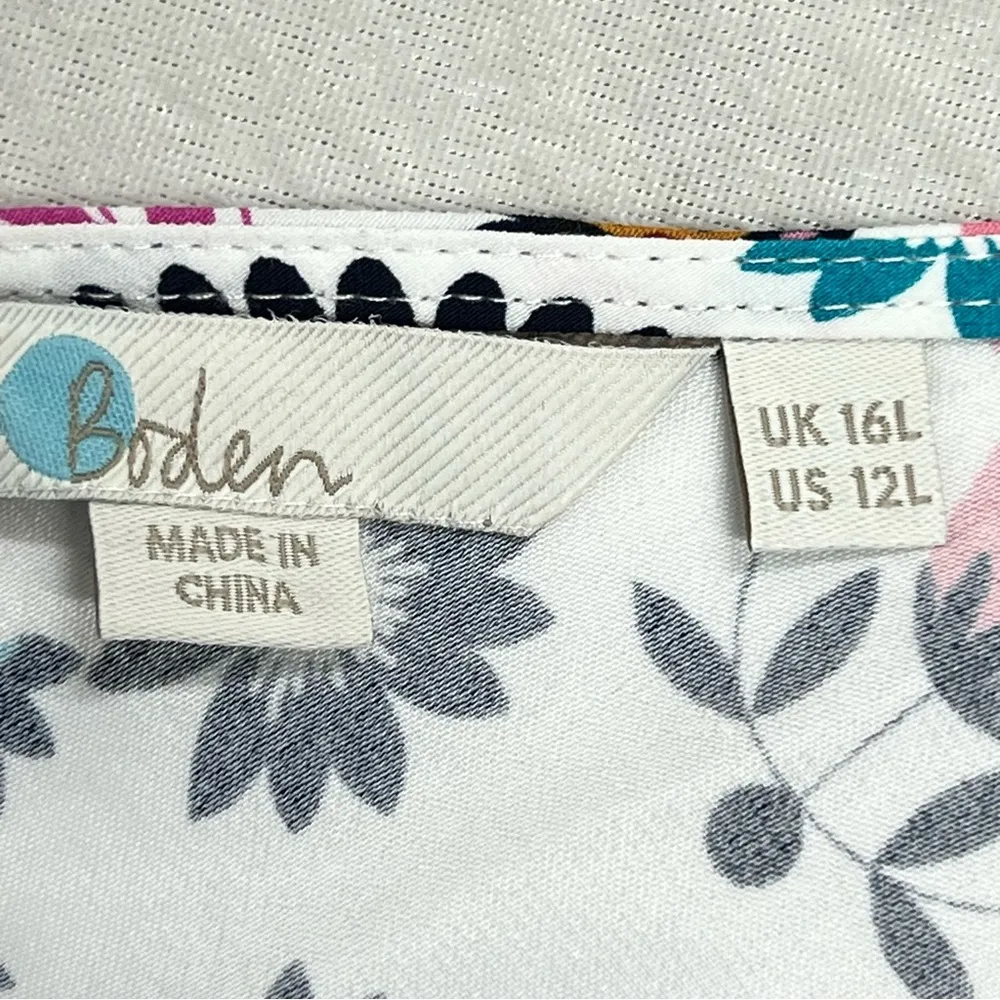 Boden Tessa Asymmetrical 12L Midi Dress Ivory Carnival Floral Size 12 - Image 4