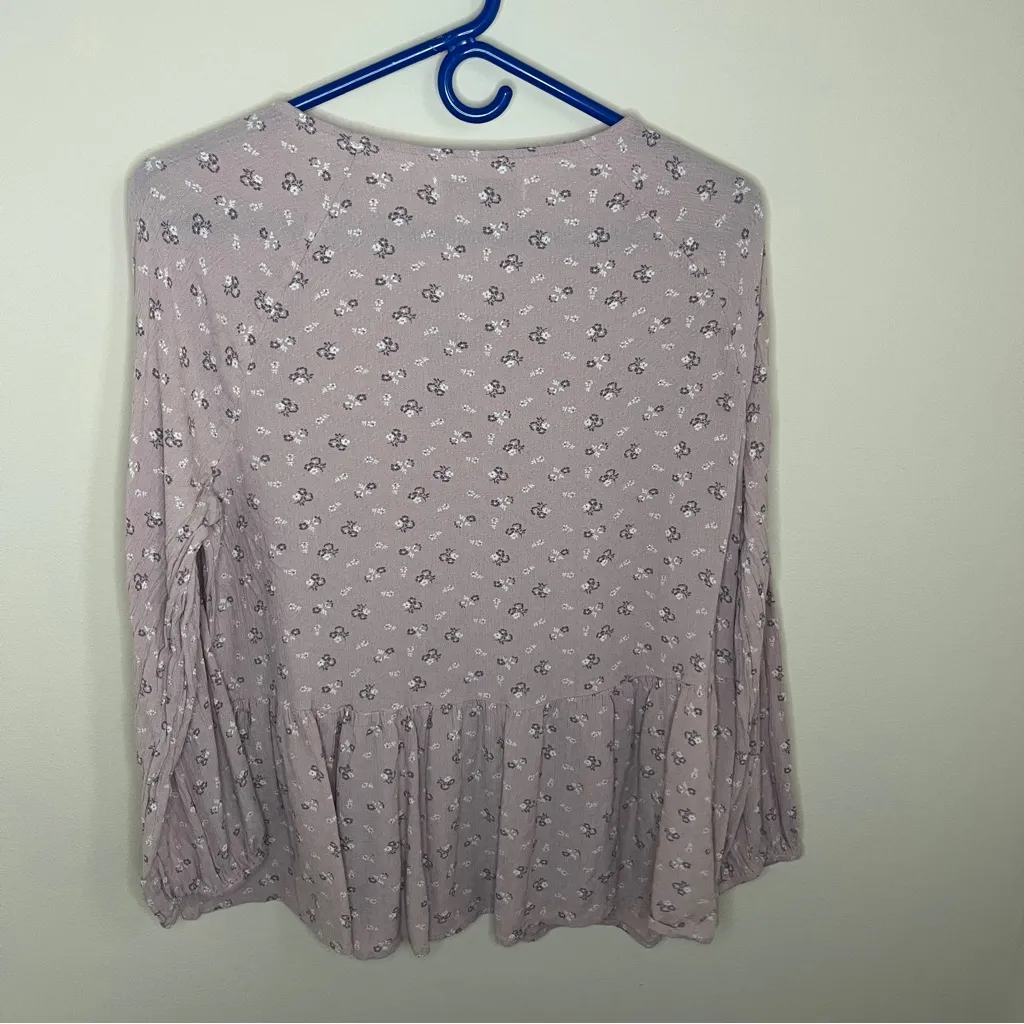 Lucky Brand Womens Pink Long Sleeve Lace Up Neck Peplum Peasant Top Size Large - Image 5