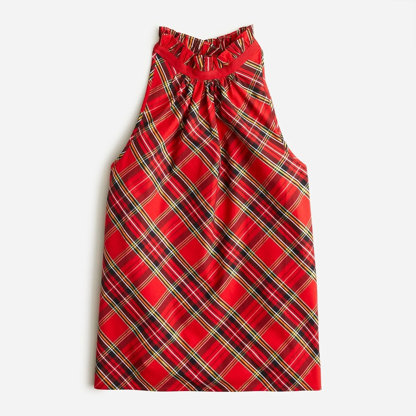 J. Crew Ruffleneck Sleeveless Cotton Poplin Top Good Tidings Holiday Red Plaid - Image 2