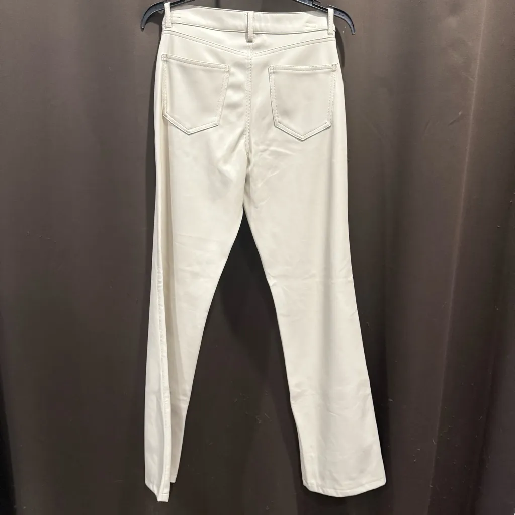 Zara Women's High Rise Straight Leg Cream Faux Leather Pants Size 02 - Image 2