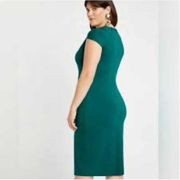 Eloquii Green Twisted Shoulder Sheath Midi Dress - Size 28 - Image 2