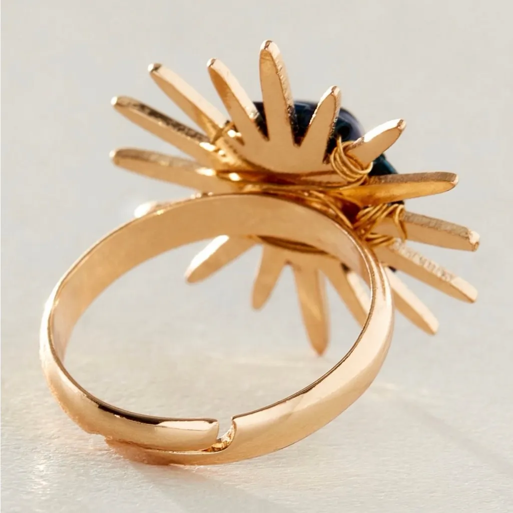 Ariana Ost for Free People Blue & Gold Solar Ring Size 7 NWT - Image 2