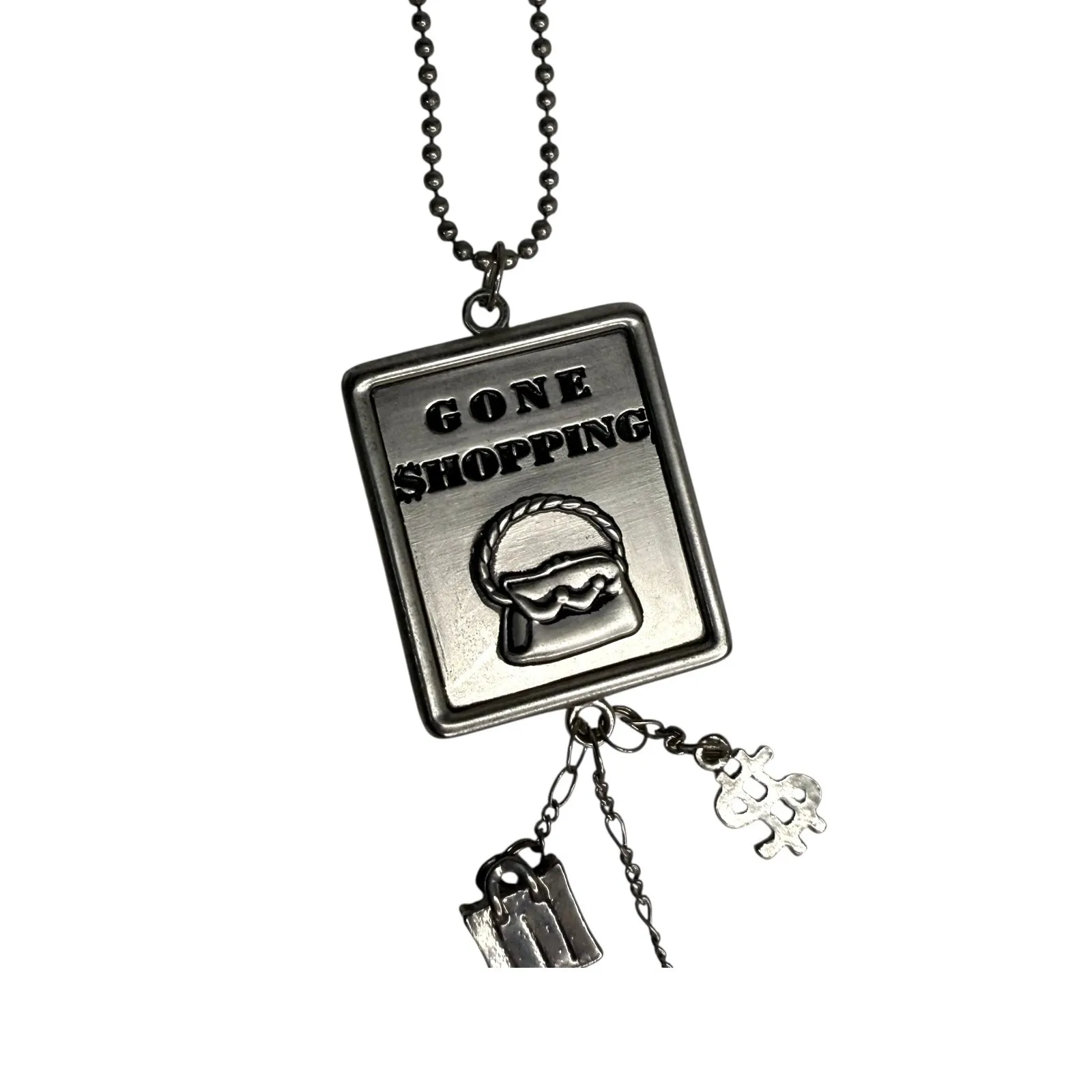 Gone Shopping Purse Handbag Fob Mirror Necklace Handbag Charm Shoe Bag Dollar Silver - Image 3