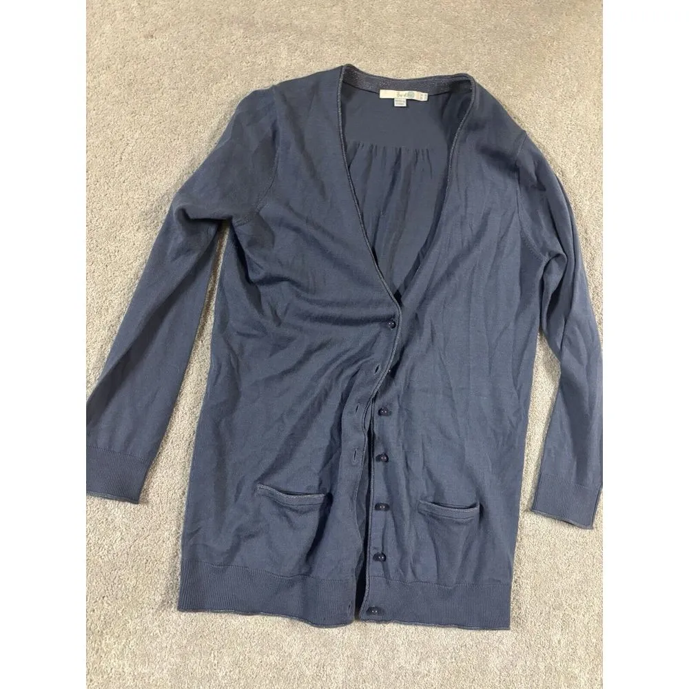 boden blue knit wool cardigan metallic trim long sleeve size 10 EUC Blue - Image 3