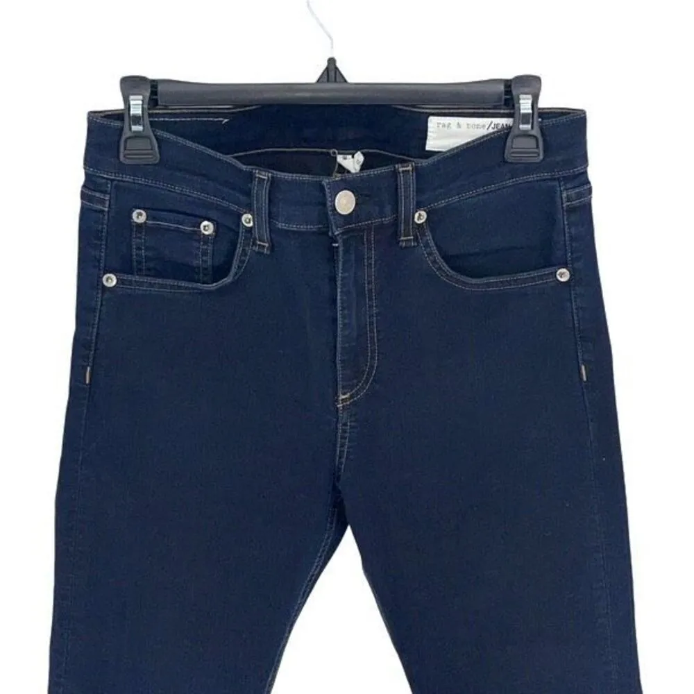 Rag & Bone Womens Frayed Hem 10-inch Crop‎ Flare Jeans Dark Blue Dune Size 27 - Image 3