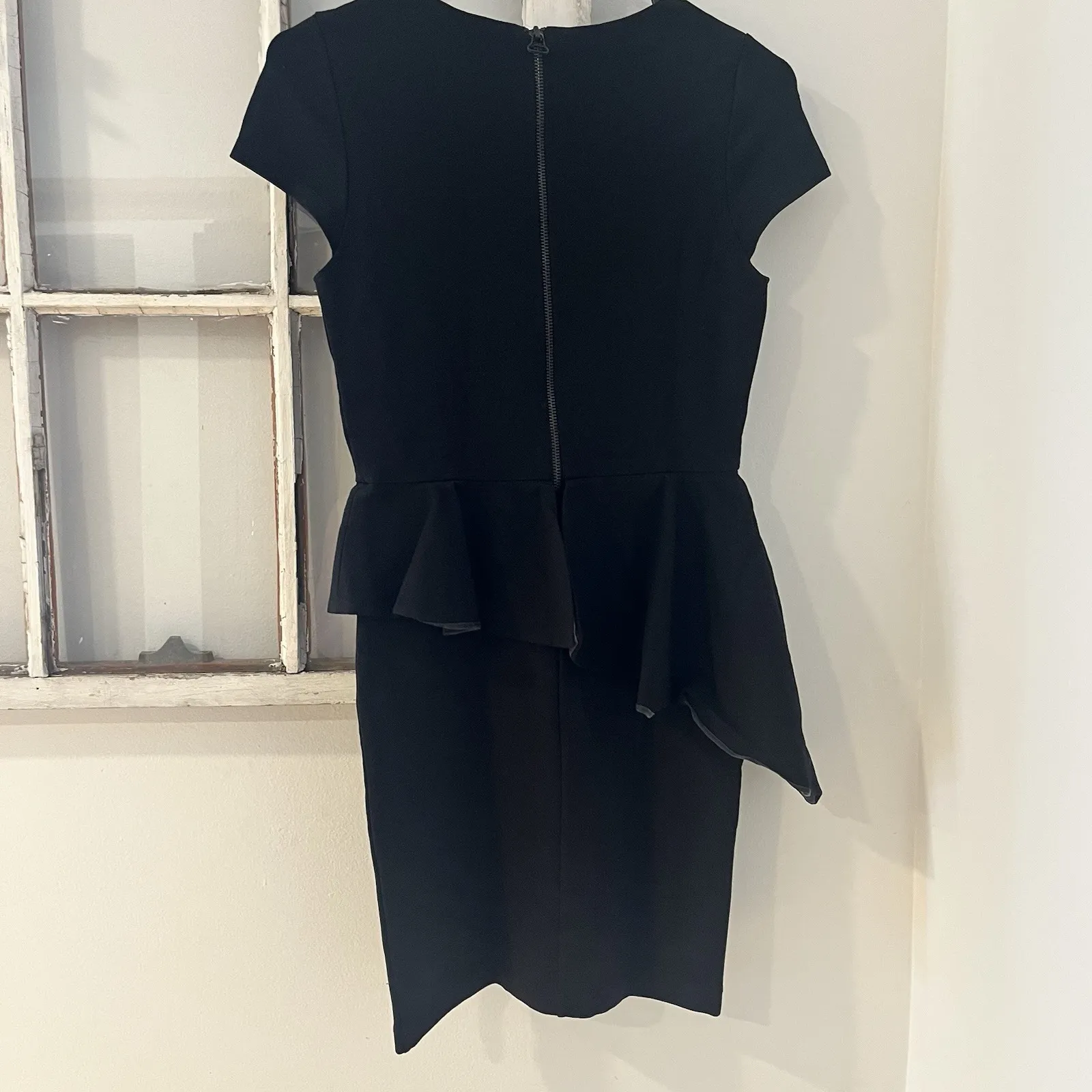 Alice+Olivia Black Peplum Dress Size 2 Real Leather Panel Silk Blend Mini Dress - Image 3