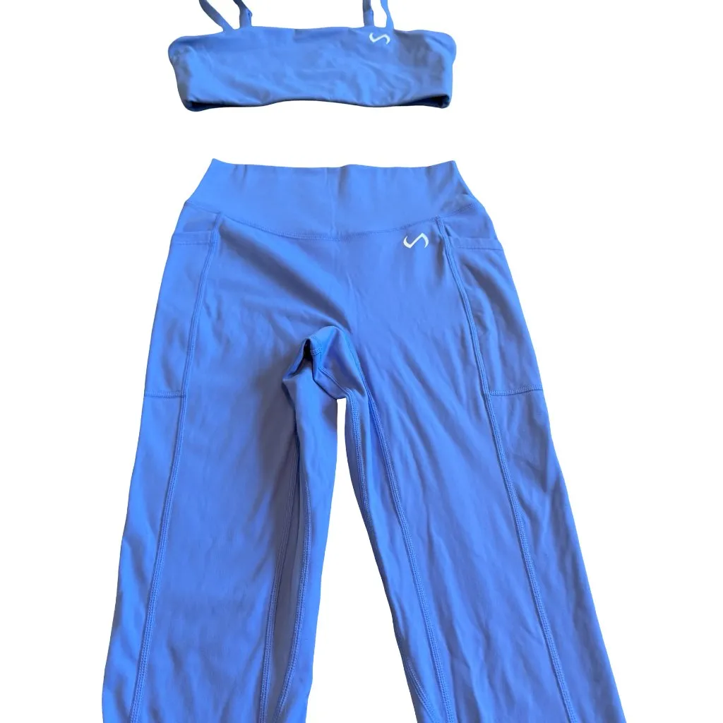 TLF Take Life Further Two Piece Workout Set Athletic Leggings Bra Top Sz Medium Blue - Image 7