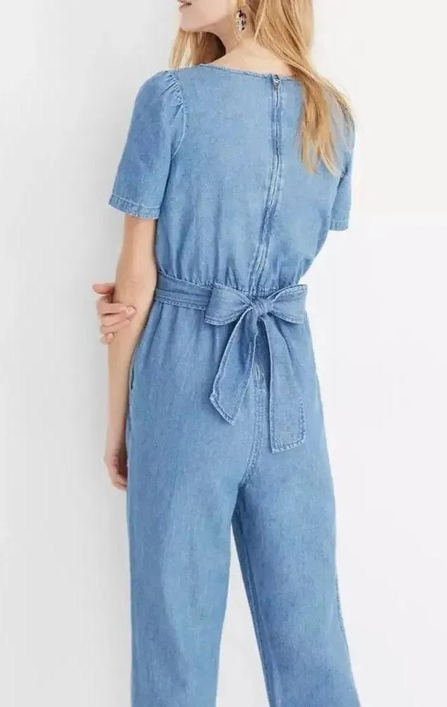 Madewell Women Size 2 Linen Blend Blue Chambray Jumpsuit - Image 2