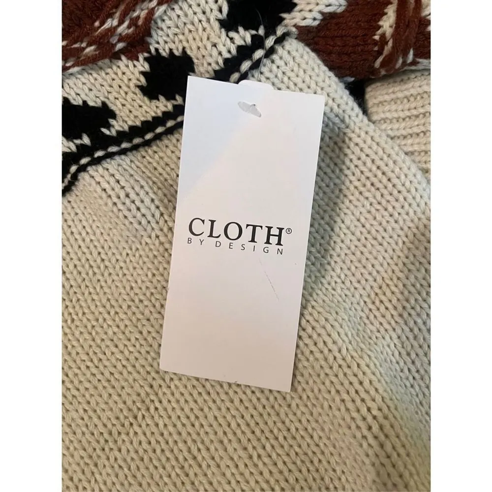 Cloth x Design Beige Multi Print Crochet Oversized Crop Turtleneck Sweater Sz M Brown Size M - Image 7