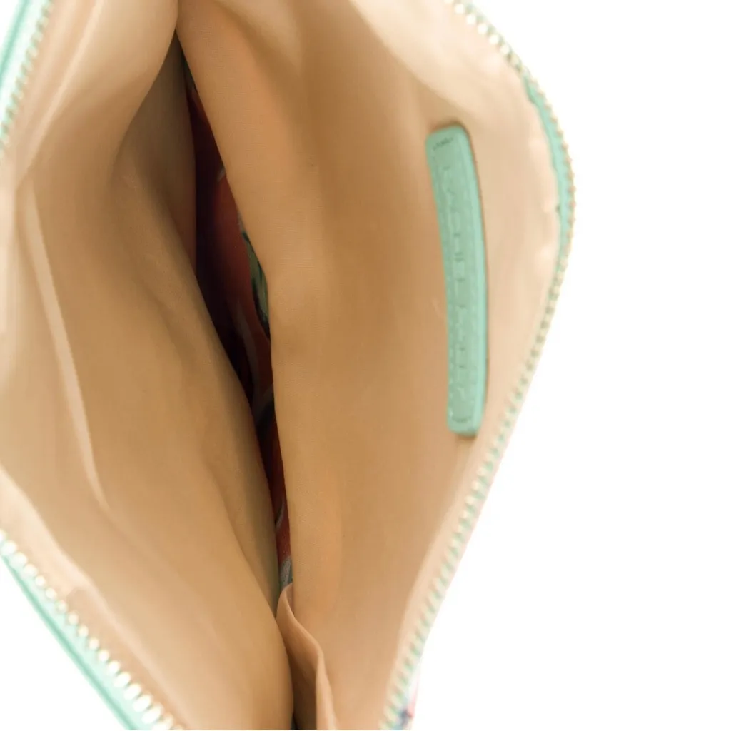 Rachel Pally Reversible Leather Clutch Tropical Paradise Mint Coral - Image 4