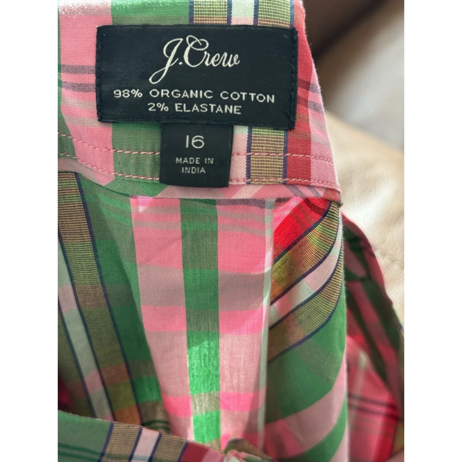 J. Crew Stretch Cotton Poplin Shirtdress Long Sleeve Midi Plaid Pink Green 16 - Image 4