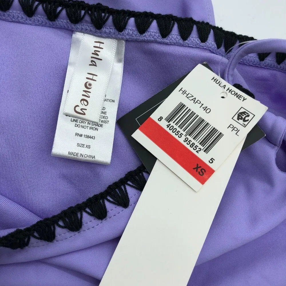 Hula Honey High-Waist Purple Bikini Swim Bottoms Side Ties Lace Up Purple XS - Image 6