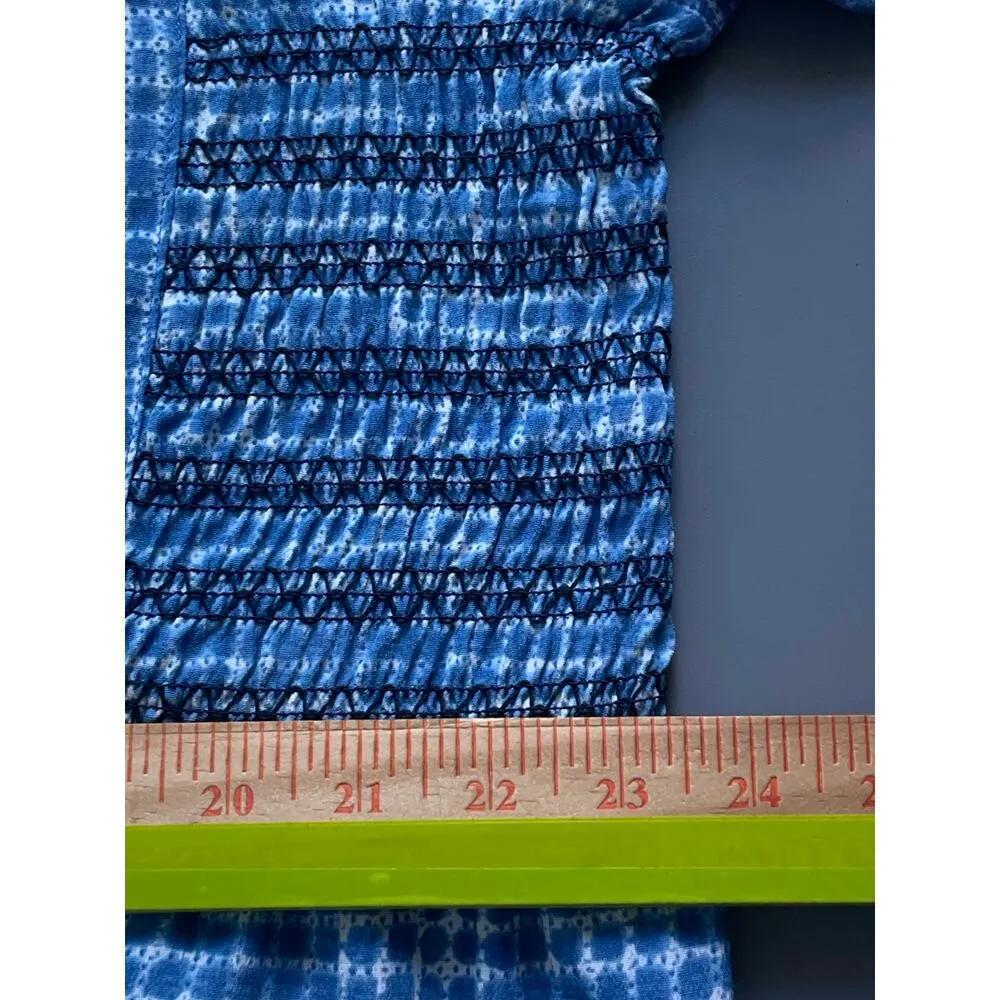 John Mark Roll Tab Blue Beaded Tassel Tie Front Smocked Patchwork Hem Size XL - Image 13