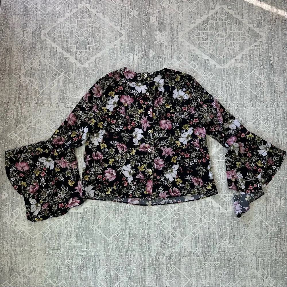 Catherine Malandrino Floral Long Sleeve Flouncy Flare Career Blouse Top Sz S - Image 11