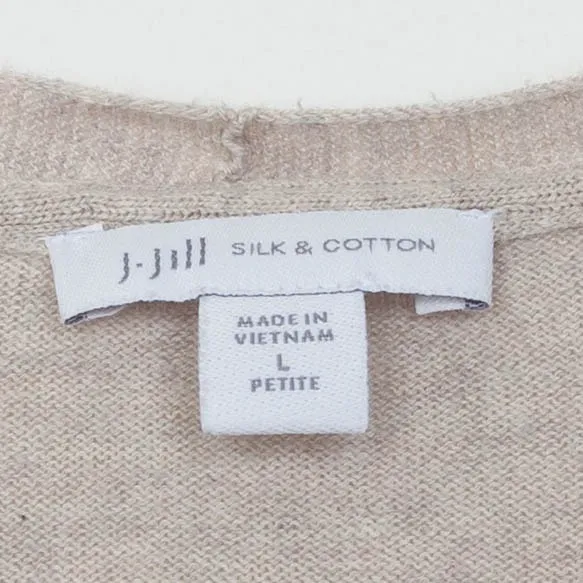 J. Jill Silk Cotton V Neck Long Sleeve Sweater Beige L Petite Minimalist Neutral Tan Size undefined - Image 4