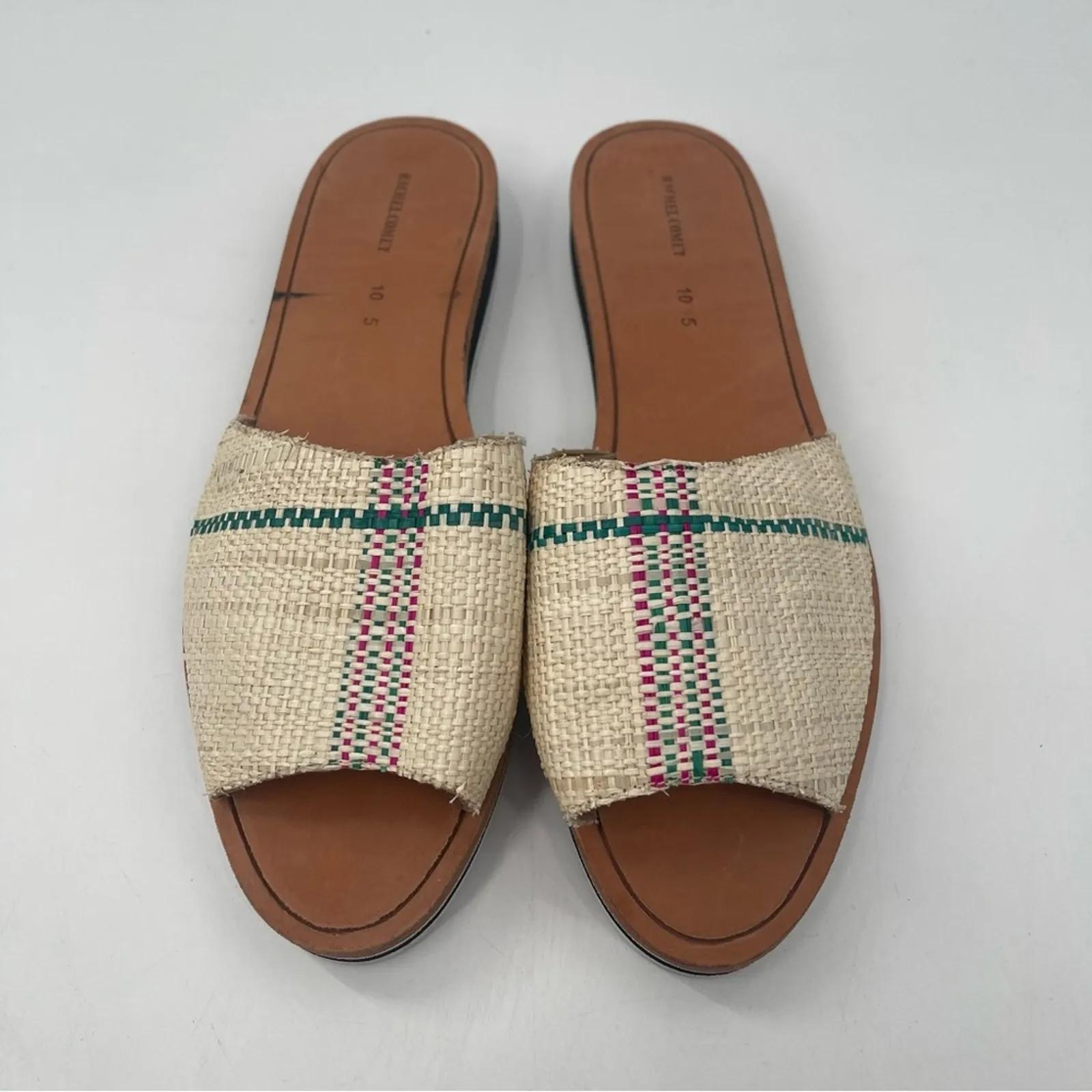 RACHEL COMEY Sandal Flats Plaid Raffia Weave Natural Woven Summer Peru Size 10.5 - Image 4