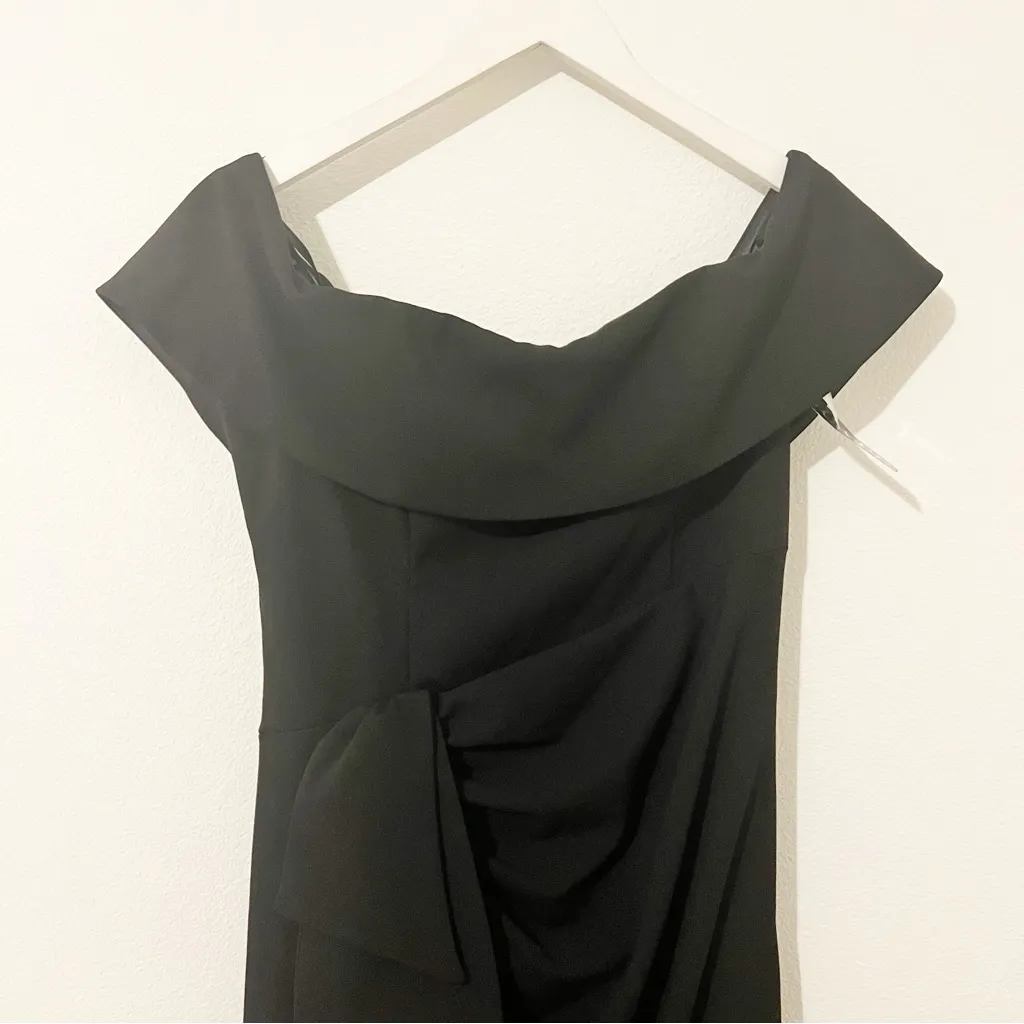 NEW NWT Xscape CAMILA LONG OFF THE SHOULDER SCUBA CREPE DRESS Black Gown Sz 16 - Image 6