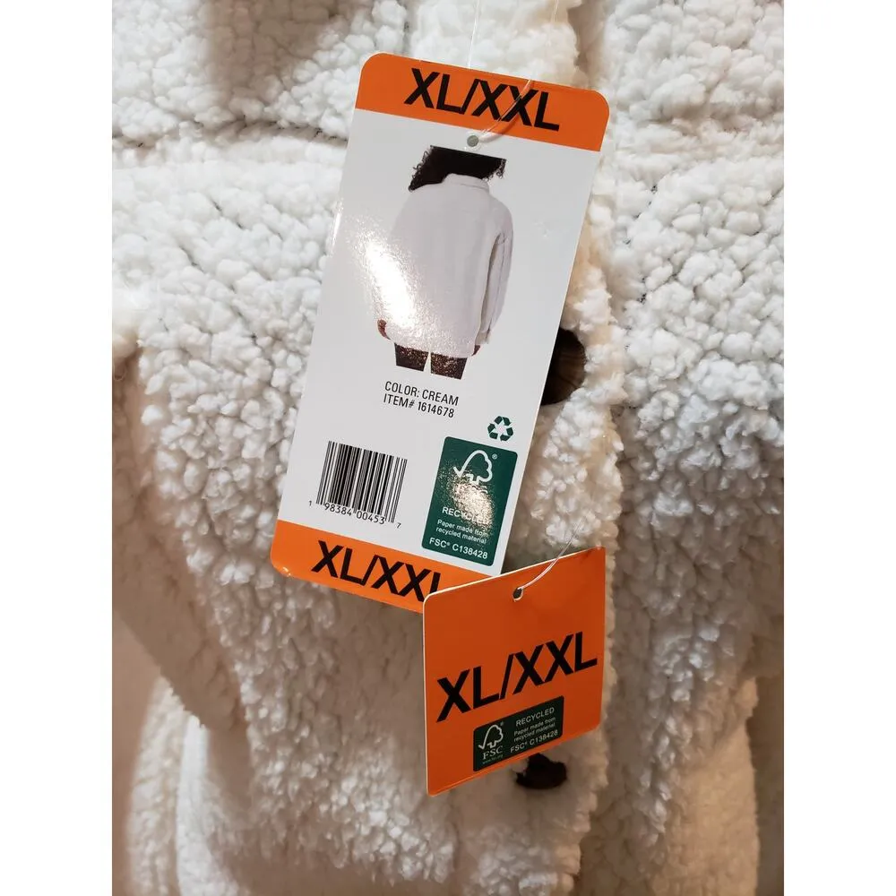 32 Degrees Heat Sherpa Jacket White Fuzzy Button Front XL/XXL Cozy Winter Warm - Image 4