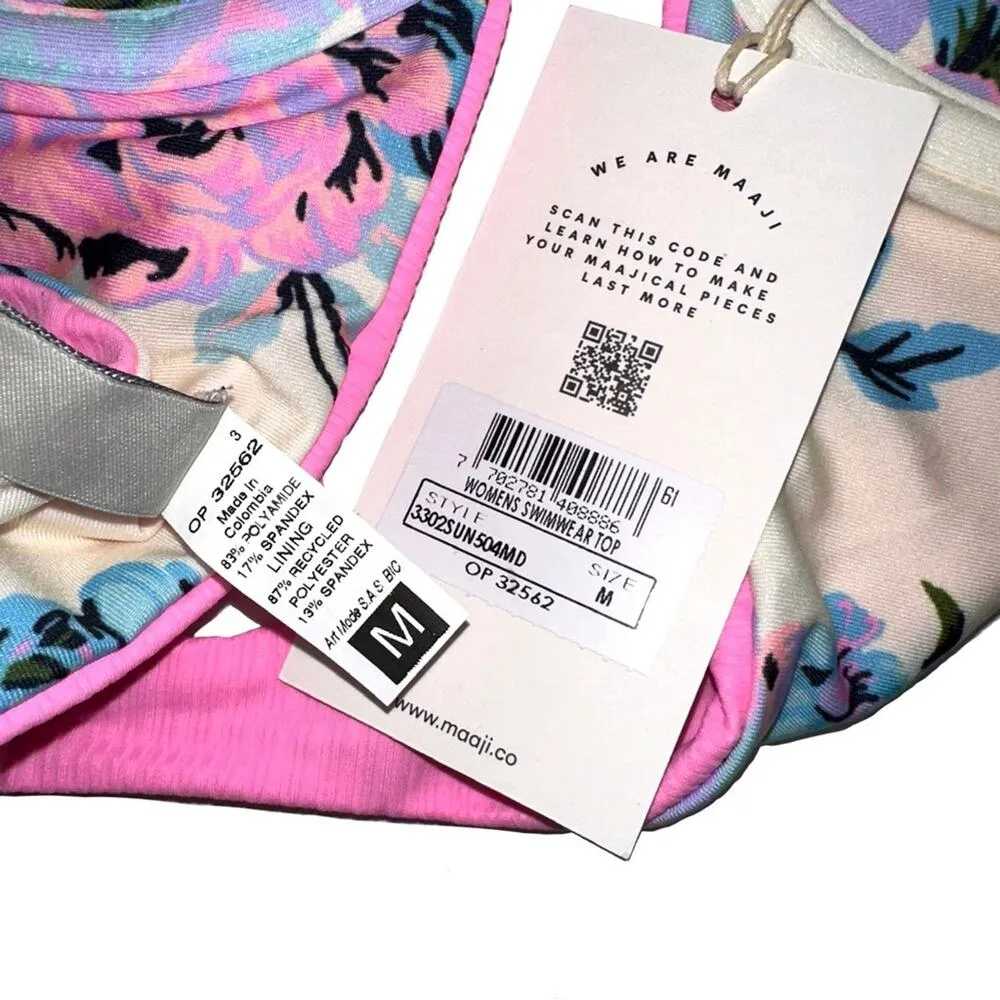 NWT Maaji Aurora Pink Salsa Unmolded Underwire Reversible Bikini Top MEDIUM - Image 7