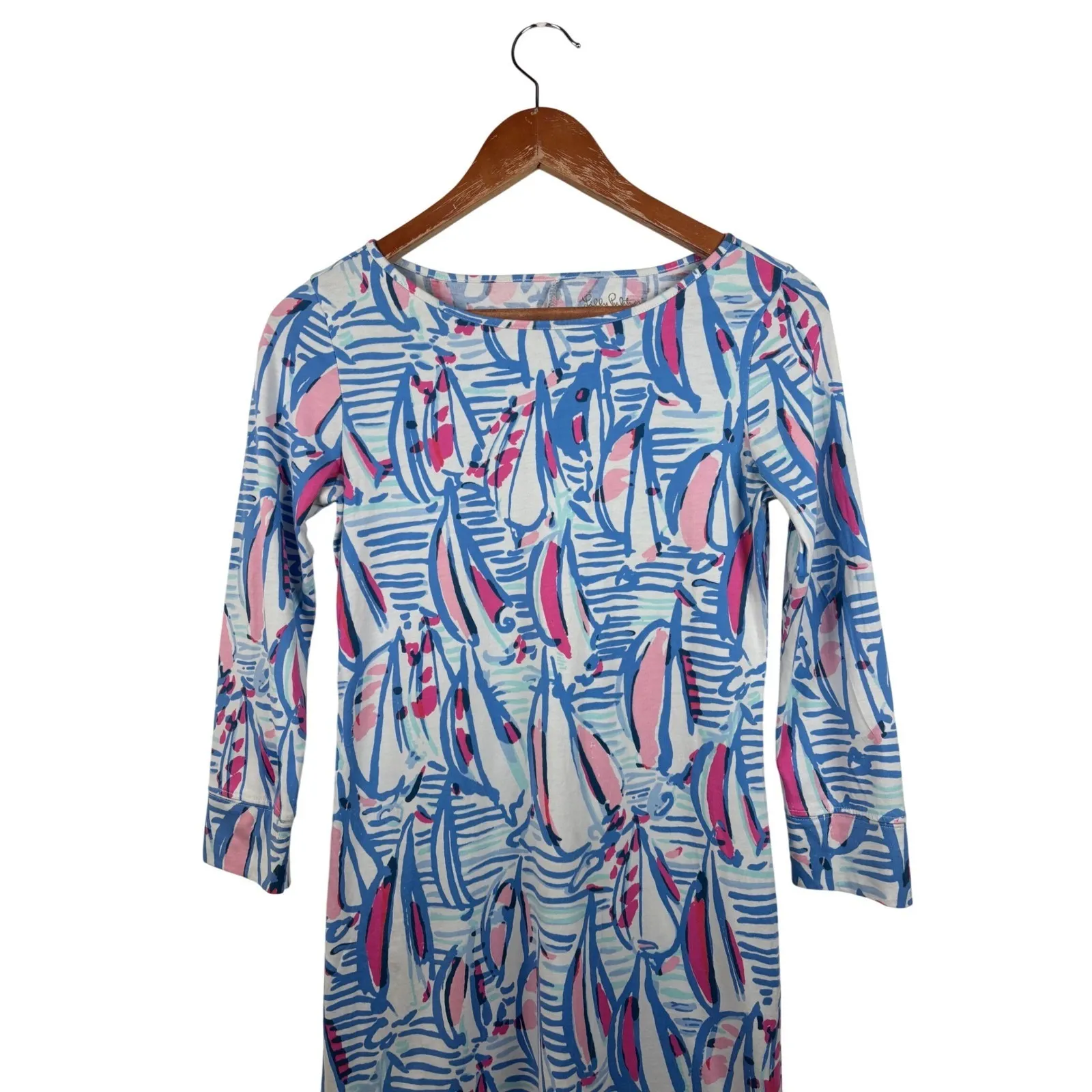 Lilly Pulitzer XS Red Right Return Marlowe Dress Sailboat Print Blue Pink Cotton - Image 4