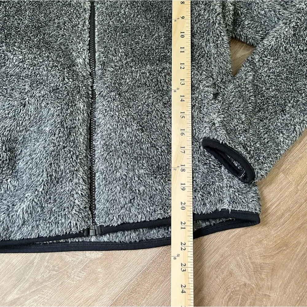 Uniqlo Full Zip Fuzzy Teddy Jacket Black Grey Pockets ~ Women’s Size S - Image 10